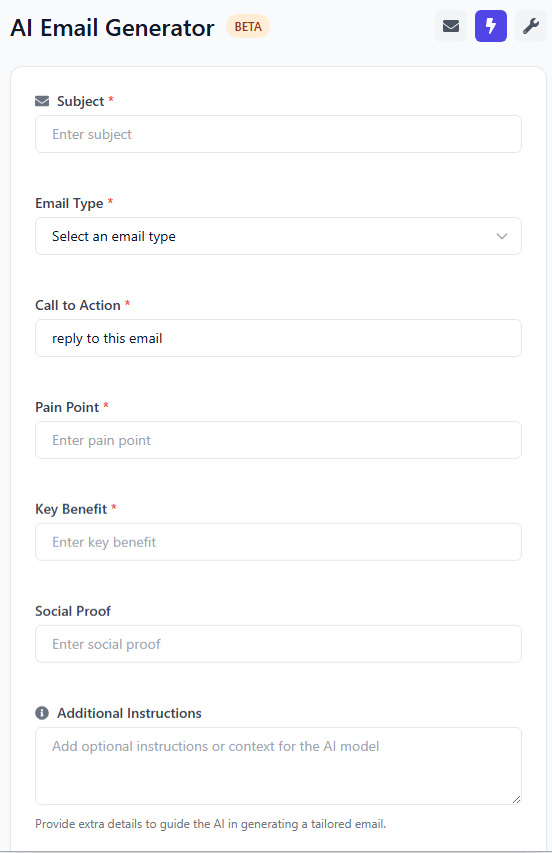 AI Email Generator Interface Secondary