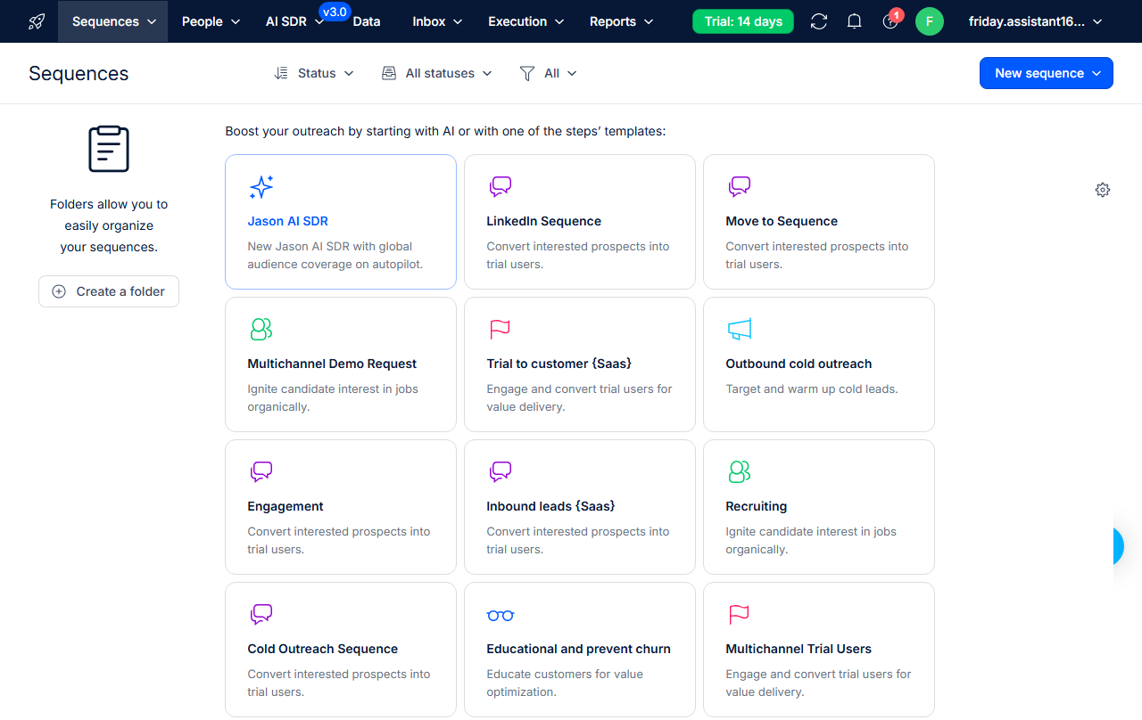 Reply.io SDR automation dashboard with AI personalization