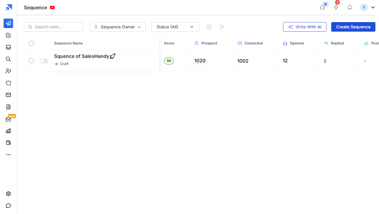 Saleshandy dashboard for AI sequencing and outreach