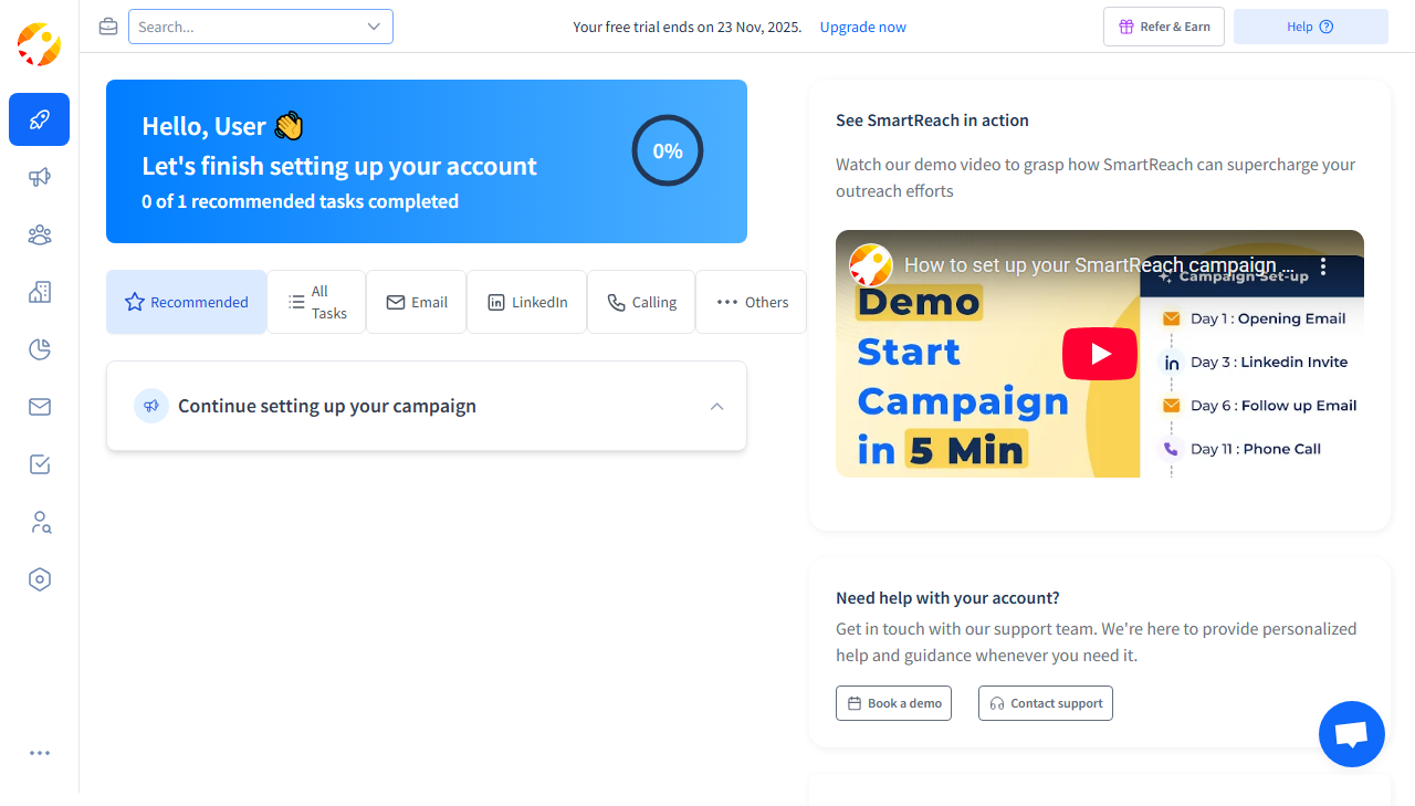 SmartReach multichannel AI cold email dashboard