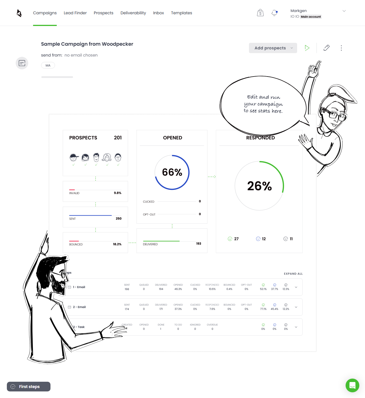 Woodpecker cold email personalization and deliverability dashboard